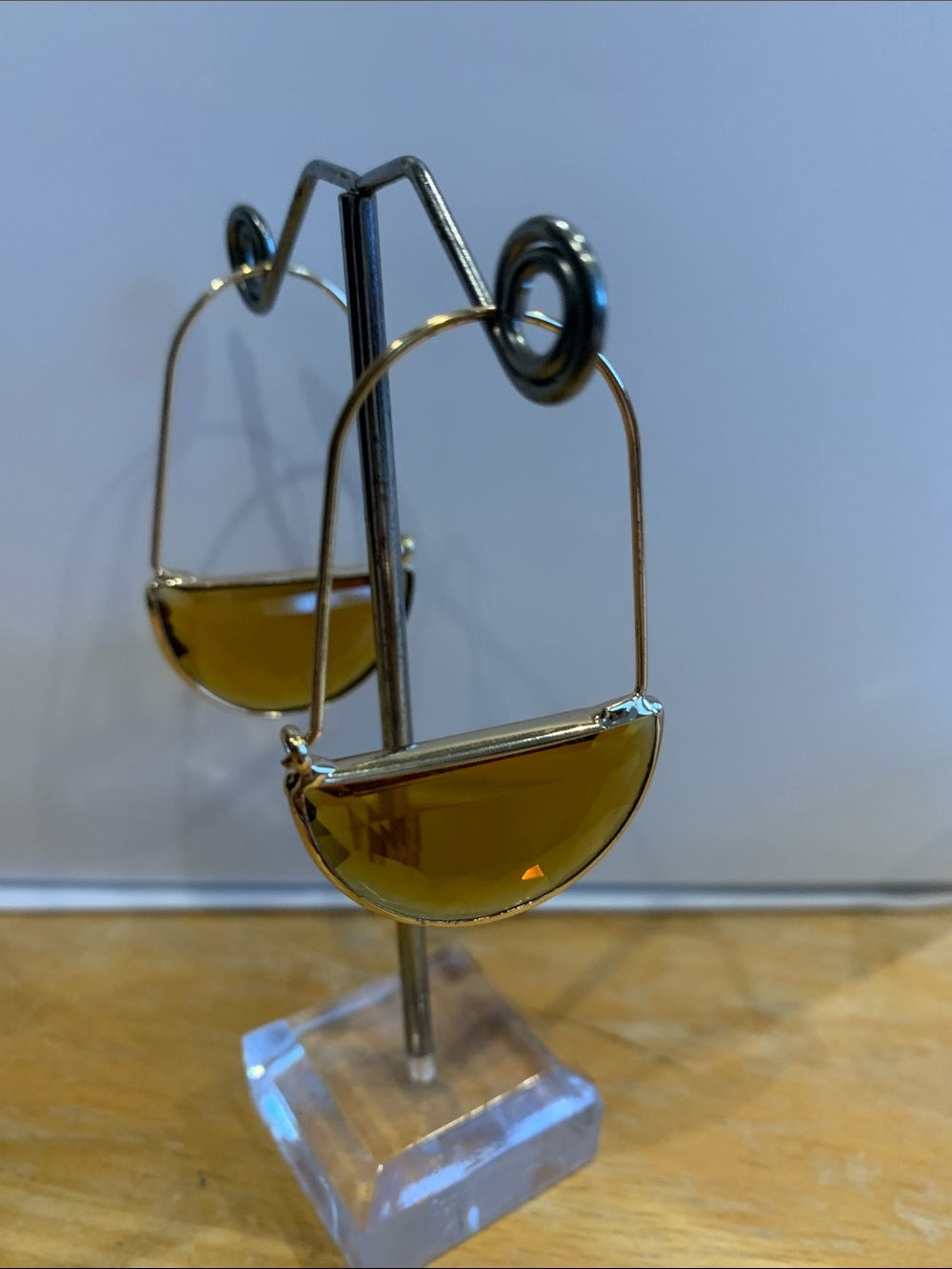 Kate Spade Gold Wire Half-Moon Drop Earrings with Amber Resin Inset